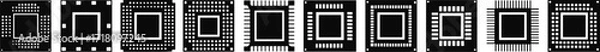 Fototapeta Microchip Close-Up: A stark, high-resolution image revealing the intricate, almost abstract details of a microchip, its precise form and design a testament to technological innovation.