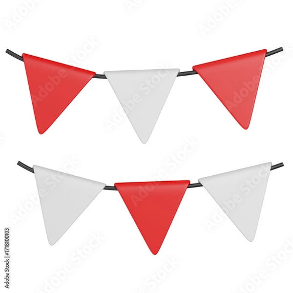 Fototapeta Festive bunting with red and white triangle flags for celebration