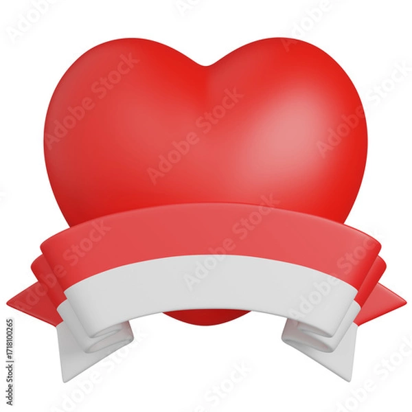 Fototapeta 3D Red Heart with Ribbon indonesian flag  icon 