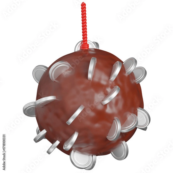 Fototapeta 3D Rendered Coin Ball with Red Cord icon 