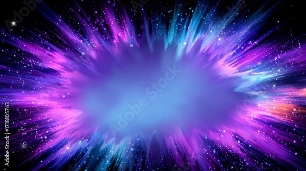 Fototapeta A vibrant explosion of blue and pink hues radiates symmetrically against a dark backdrop,