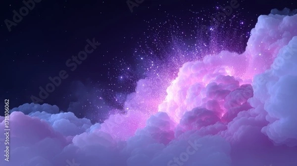 Fototapeta A captivating celestial scene with ethereal clouds and vibrant cosmic elements, symbolizing a transition between worlds,