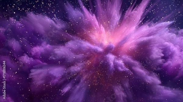 Fototapeta Vibrant cosmic scene with purple hues, dynamic streaks of deep violet and lavender, subtle pink accents,