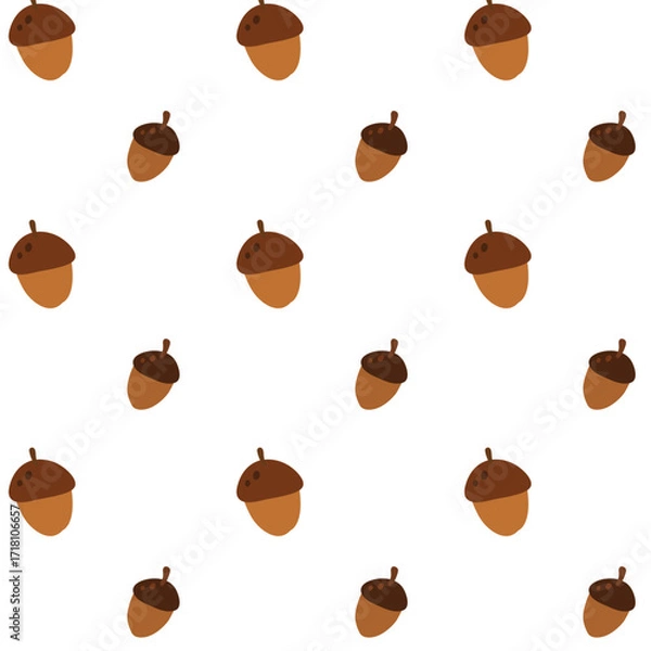 Fototapeta Seamless autumn acorn pattern with brown nuts on white background for seasonal fabric packaging wallpaper and decorative design