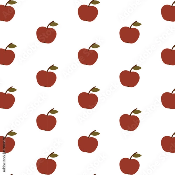 Fototapeta Seamless apple fruit pattern illustration in flat minimalist style on white background