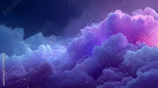 Fototapeta Ethereal scene of billowing clouds in shades of blue and purple against a dark background, soft texture,