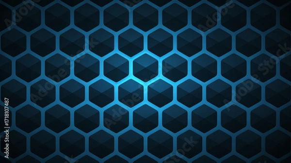 Fototapeta Deep blue hexagonal geometric pattern with glowing lines abstract background