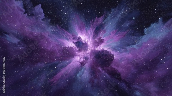 Fototapeta A cosmic explosion with vibrant purple hues resembling a nebula or fireworks,