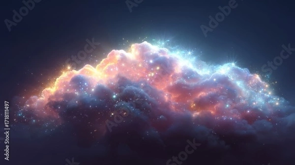 Fototapeta Abstract cosmic clouds with deep purples, blues, and pinkish tones glow against a dark backdrop,