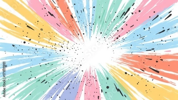 Fototapeta Dynamic composition with vibrant colors radiating outward from a central point, bright shades of blue, green, yellow,