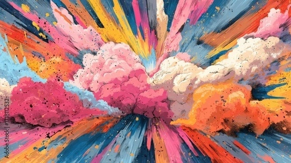 Fototapeta Abstract explosion of vibrant colors with dynamic motion, evoking energy and chaos, featuring pink, orange,