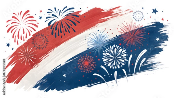 Obraz Independence Day Abstract Brush Stroke PNG – Patriotic Red White Blue Paint Strokes, Fireworks Inspired, Transparent Background, Hand-Painted Texture, Modern Artistic Celebration
