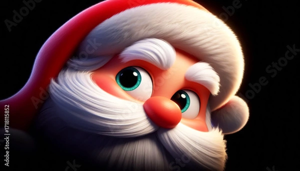 Fototapeta Funny 3D Santa Claus cartoon animation isolated on a black background