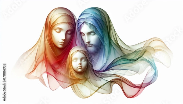 Fototapeta Abstract Holy Family represented by soft silk floating gently in the background. Christmas time