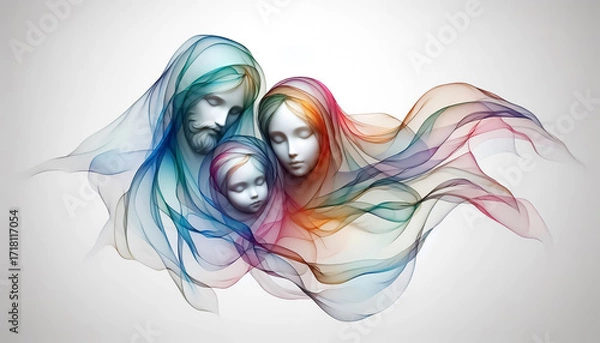 Fototapeta Abstract Holy Family represented by soft silk floating gently in the background. Christmas time