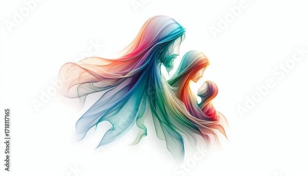 Fototapeta Abstract Holy Family represented by soft silk floating gently in the background. Christmas time
