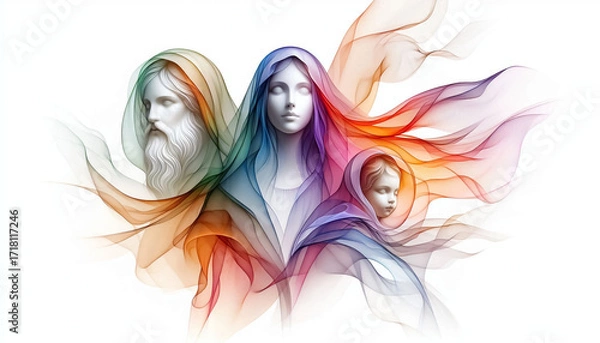 Fototapeta Abstract Holy Family represented by soft silk floating gently in the background. Christmas time
