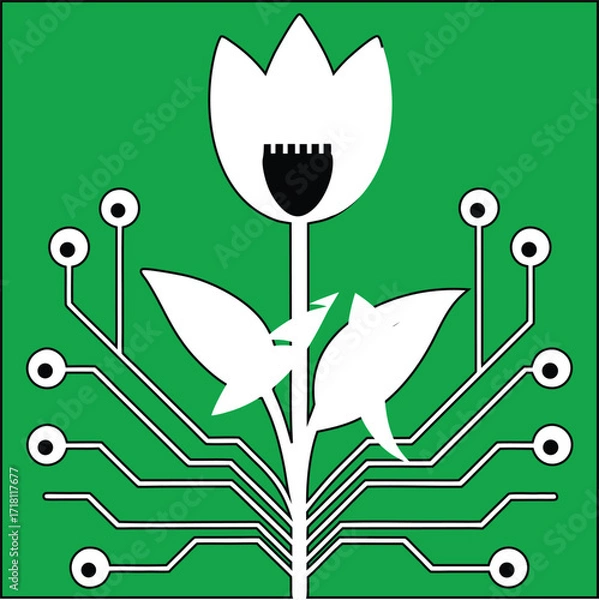 Fototapeta Vibrant Circuit Bloom: Modern Tech-Inspired Botanical Illustration
Pastel Meadow Tech: Minimalist Plant Glyphs for Creative Projects