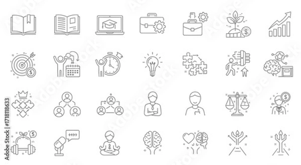 Fototapeta Unlock business potential with this dynamic line icon set representing growth, strategy, and innovation perfect for presentations and marketing campaigns