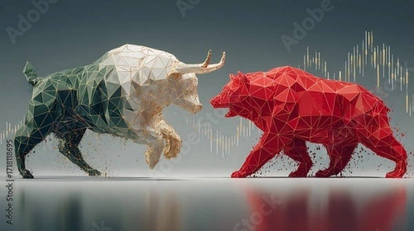 Fototapeta Futuristic bull versus bear art design high resolution picture