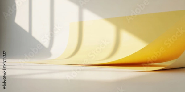 Fototapeta Minimalist background with soft diffused light, yellow paper curve, modern abstract style