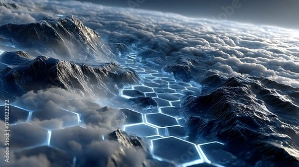 Fototapeta Futuristic sci fi control room interior high resolution picture