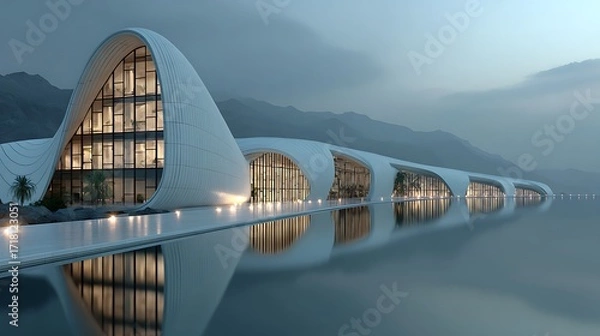 Fototapeta Modern architectural design with flowing curves high resolution picture