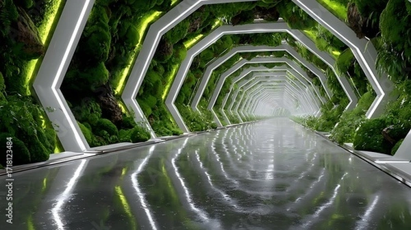 Fototapeta Modern futuristic passage with green accents high resolution picture