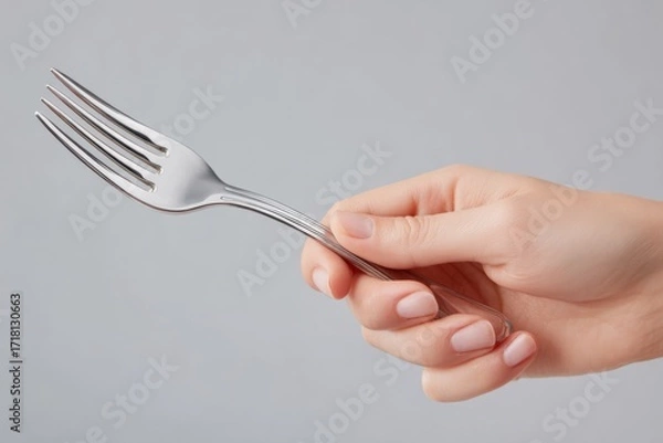 Obraz Fork held by a woman's hand closeup view