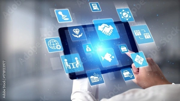 Fototapeta Business concept icons showing mergers and acquisitions, partnership, investment, and growth. mergers and acquisitions creates synergy, supports expansion, and drives corporate value. Gist