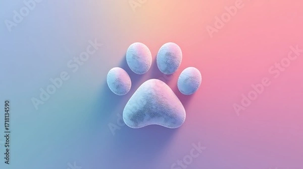 Fototapeta White 3D Render Paw Print on Gradient Pink-Blue Background