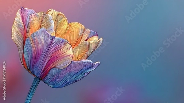 Fototapeta Elegant Purple and Yellow Tulip Flower Sketch, Minimalist Style, Soft Background