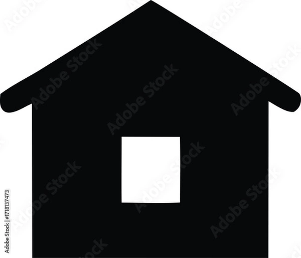 Fototapeta Simple silhouette of a house with a square window graphic icon for real estate and home design
