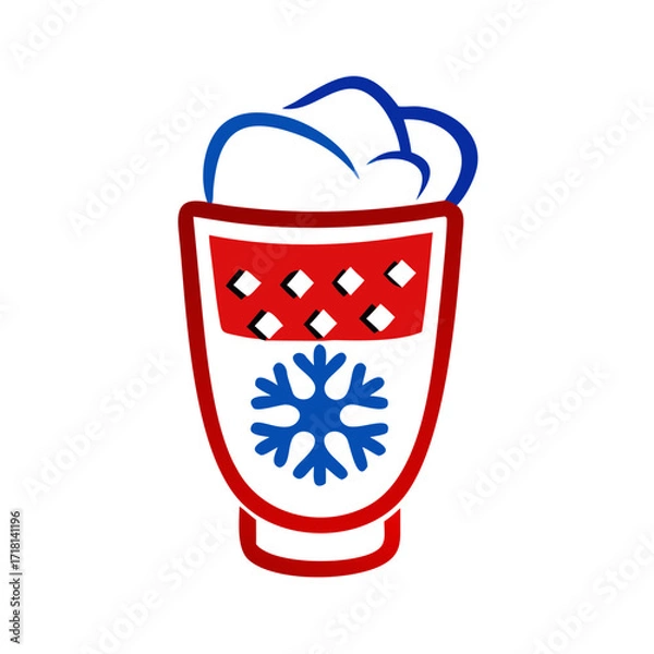 Fototapeta Eggnog drink icon in decorative glass with whipped cream and snowflakefor Christmas theme