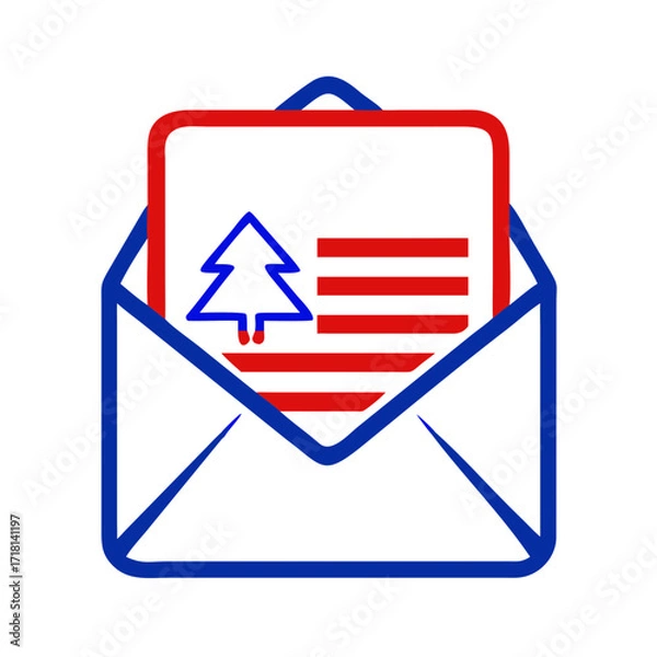 Fototapeta Letter in open envelope icon with Christmas tree and decorations theme  