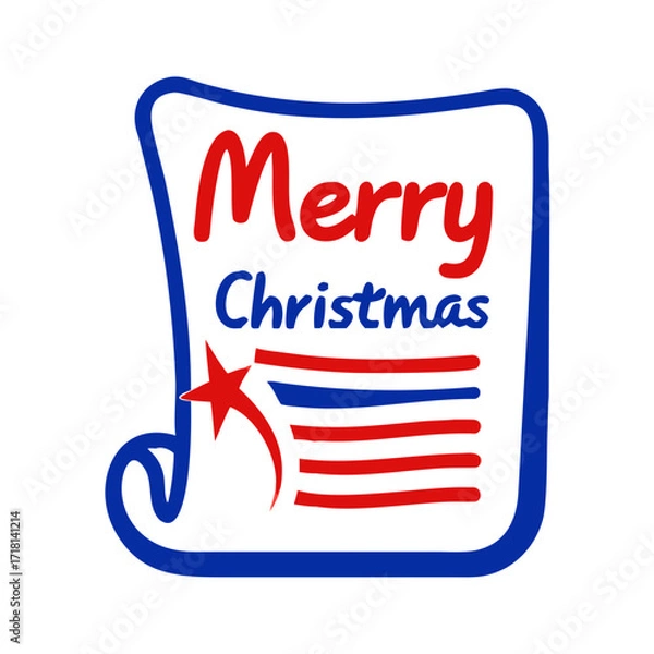 Fototapeta Merry Christmas message icon on decorative scroll with star design  