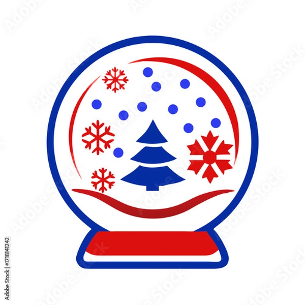 Fototapeta Snow globe icon with Christmas tree and snowflakes in red and blue design  