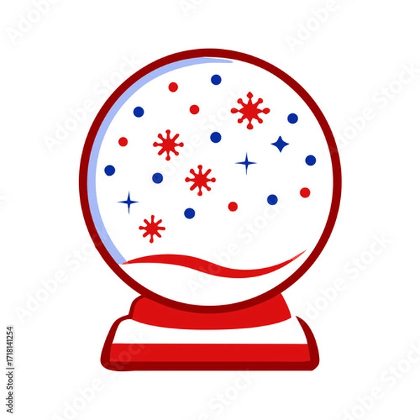 Fototapeta Snow globe with red and blue snowflakes icon on transparent background for Christmas theme