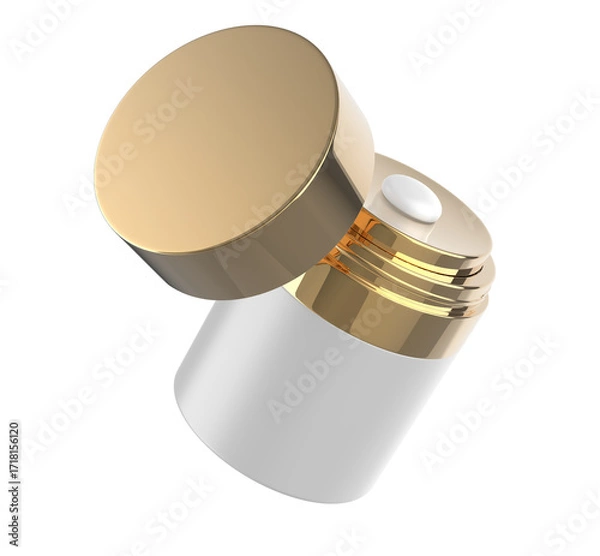 Fototapeta 3D render illustration of a blank cosmetic airless pump jar packaging isolated on white background. Realistic clean mockup template for branding.