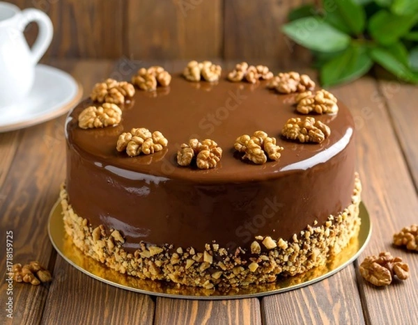 Obraz Chocolate cake with walnuts