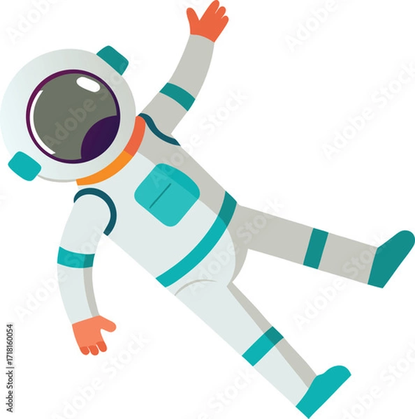 Fototapeta Cartoon Astronaut Floating in Space Wearing White Suit and Helmet Illustration