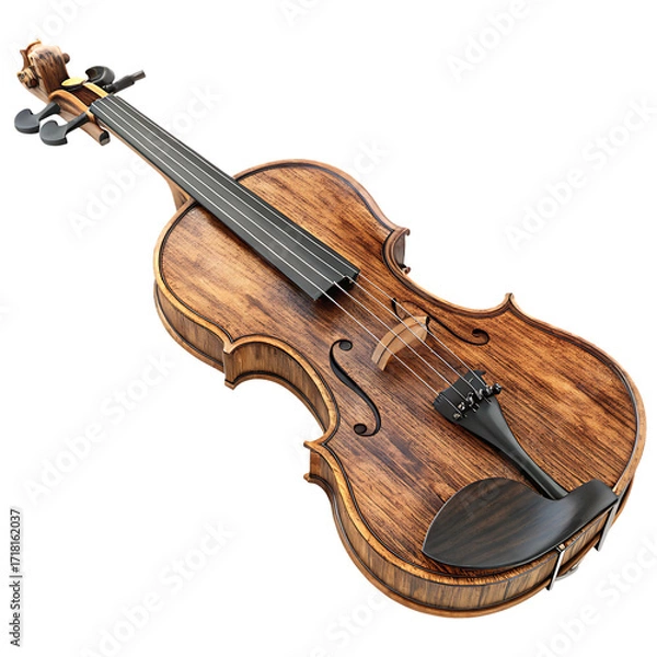 Fototapeta Realistic wooden violin with dark strings and black tailpiece isolated on a transparent background instrument