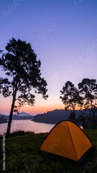 Obraz Sunrise camping scene