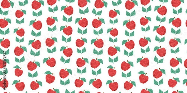 Obraz Apples, fruits. Colorful icons. Citrus slices and leaves. Drawing, doodle. Red apple. Seamless pattern.