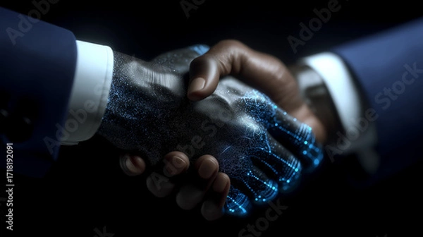 Fototapeta Handshake between human and digital robotic hand
