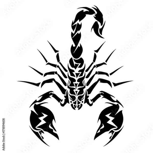 Obraz A bold black and white vector illustration of a scorpion in a tattoo design,