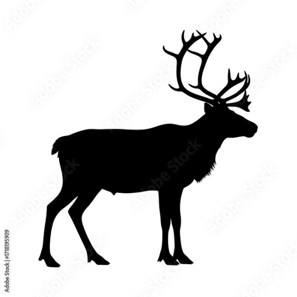 Fototapeta Reindeer silhouette isolated on transparent background, majestic antlers on display