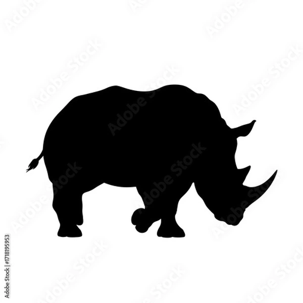 Fototapeta Silhouette of a rhinoceros isolated on transparent background, side view