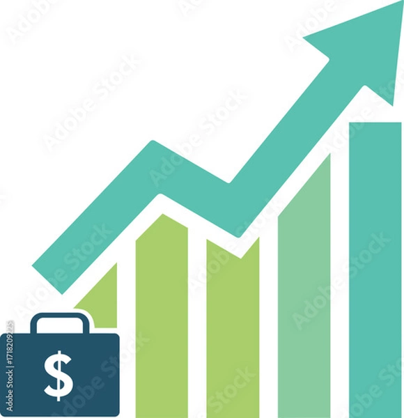 Fototapeta Color Graph Icon with Briefcase and Dollar Sign, Business Finance Profit Growth, Investment Success Bar Chart Economic Development Illustration EPS