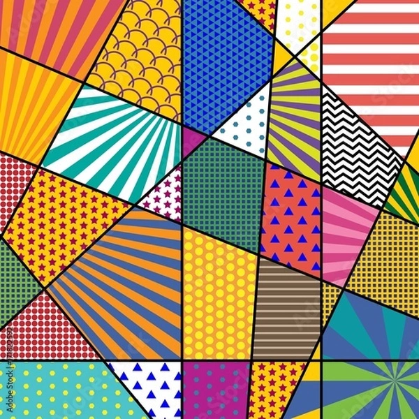 Obraz Colorful trendy geometric flat elements of pattern memphis. Pop art style texture. Modern abstract design poster and cover template